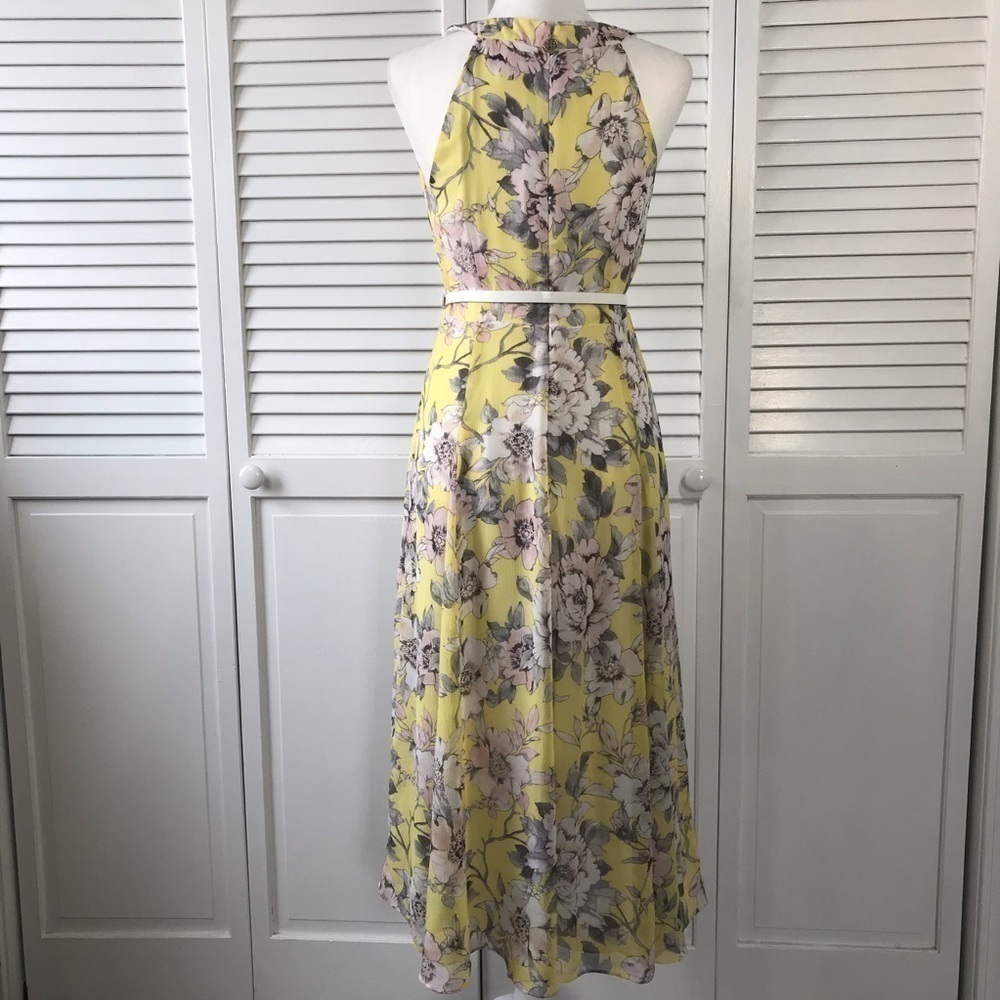 Price is firm TOMMY HILFIGER Yellow Floral Print Belted Midi Dress Size 4 - Picture 8 of 9
